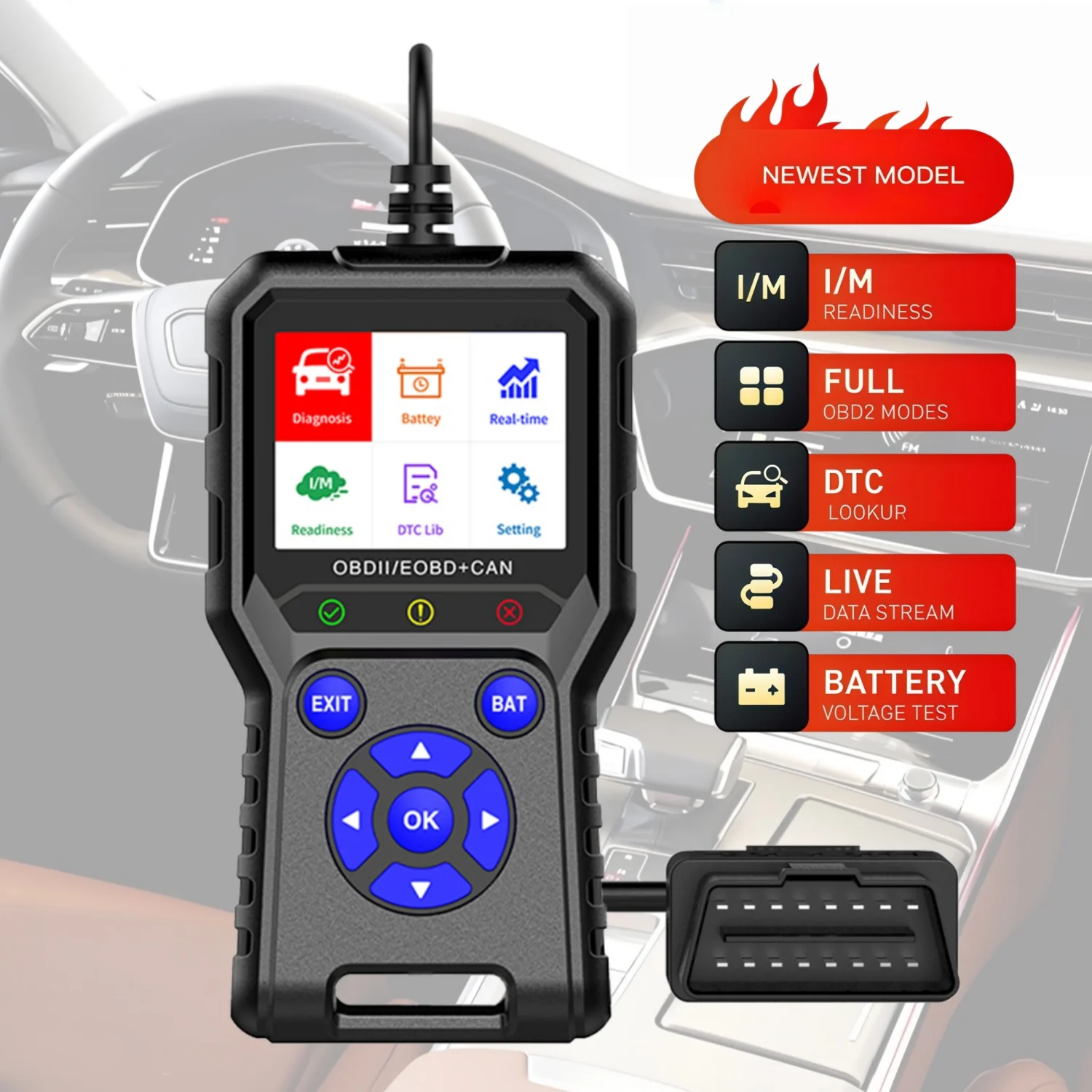 フルobd2スキャナーiiユニバーサルカースキャナー-車両故障スキャンコードリーダー、dtc検索機能付きエンジンチェックライト