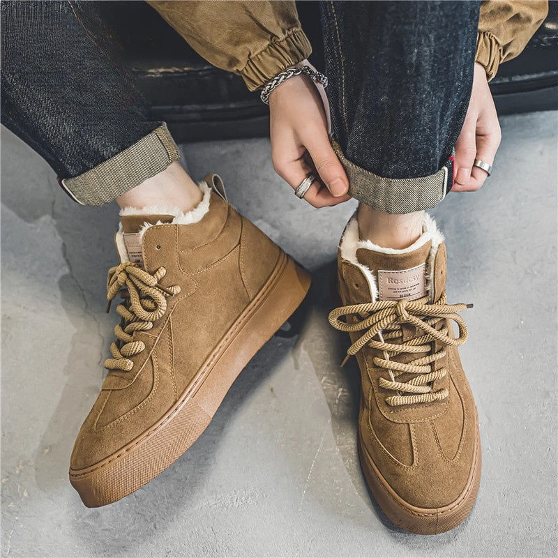 

2025 New Men's Winter High Top Vintage Casual Cotton Lined Boots Thickened Fleece Cold Resistant Warm Outdoor Trendy Men S Shoes