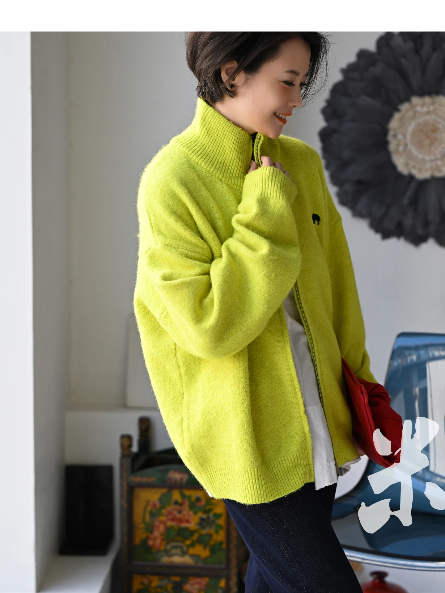 

Повседневный свободный кардиган с вышивкой слона, на двойной молнии, с воротником-стойкой, женский, весенняя коллекция Milan Declaration