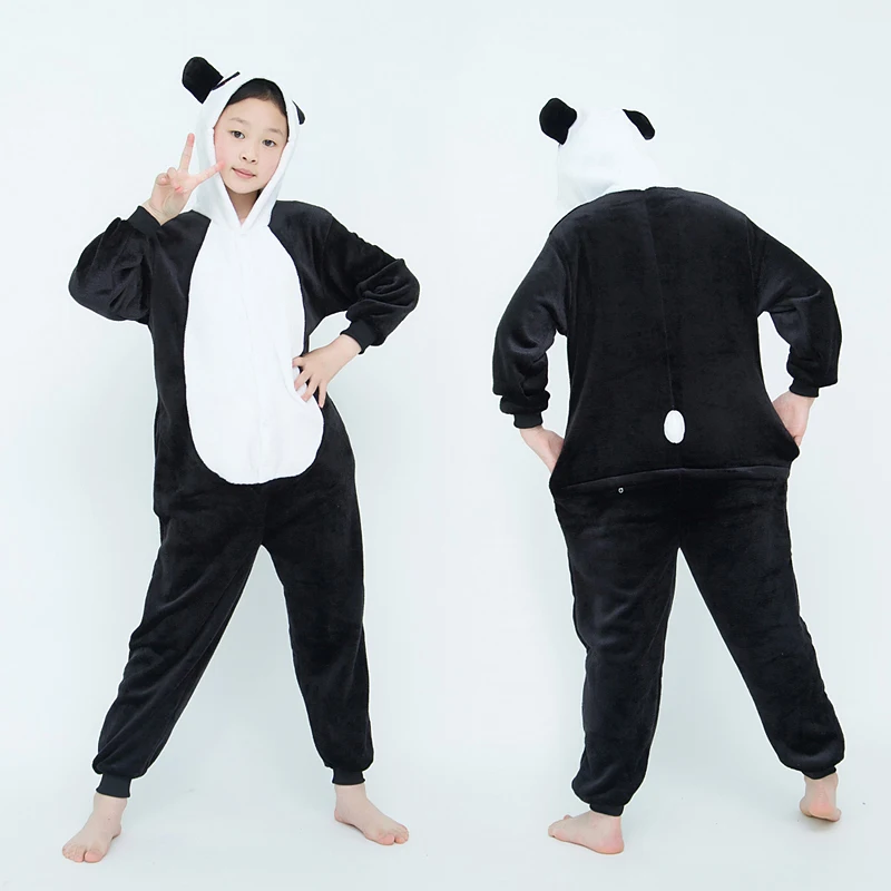 Kigurumi Kids Winter Flannel Long-sleeved Cartoon Pajamas Christmas Girls Boys Panda Tiger Anime Cosplay Costumes Sleepwear