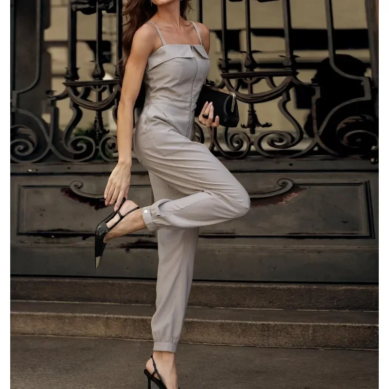 Women's Spring 2026 New Elegant Temperament Sleeveless Mid-Rise Jumpsuit Off-the-Shoulder Legion Tapered Pants