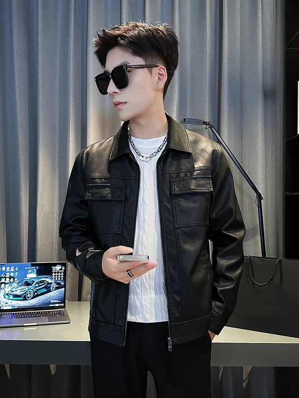 

Облегающий кожаный джем с воротником-стойкой, повседневный топ, молодежный Vitali Sle из искусственной кожи, длинная застежка-молния, цвет 2025 Н...