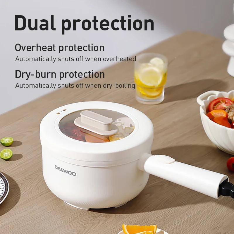 DAEWOO 2L Mini Electric Hot Pot Non-Stick Ceramic Pot 2 Heat Levels Multifunctional Cooker view 4