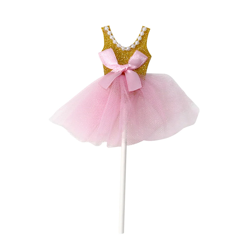 Golden Cupcake Topper with Glitter Tutus Dress and Ballerina Skirt Picks for Birthday Party Decoration