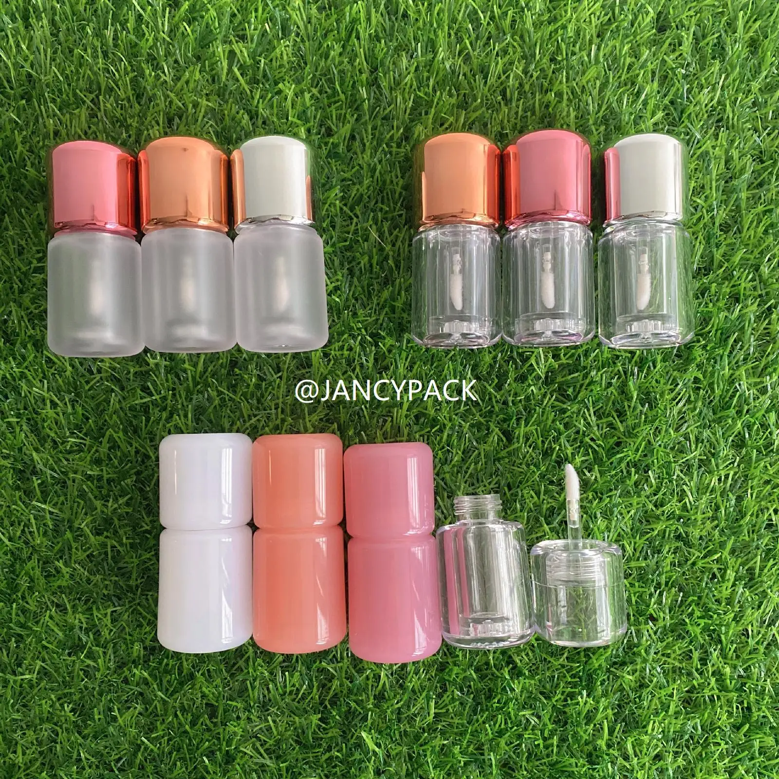 10 Uds. Mini botellas vacías de brillo de labios coloridas de oro rosa únicas, etiqueta privada personalizada, tubos de brillo de labios para niños lindos de 3ml con varita