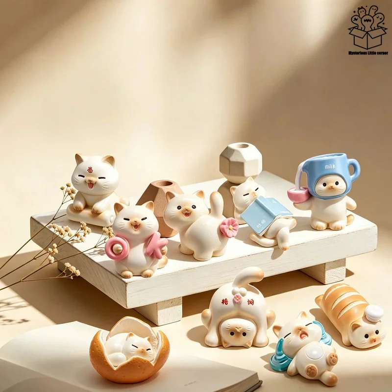 

Magnetic Blind Box Cute Cartoon Cat Figurine Orange Peel Shaped Desktop Ornament Home Office Decoration Trendy Collection Gifts