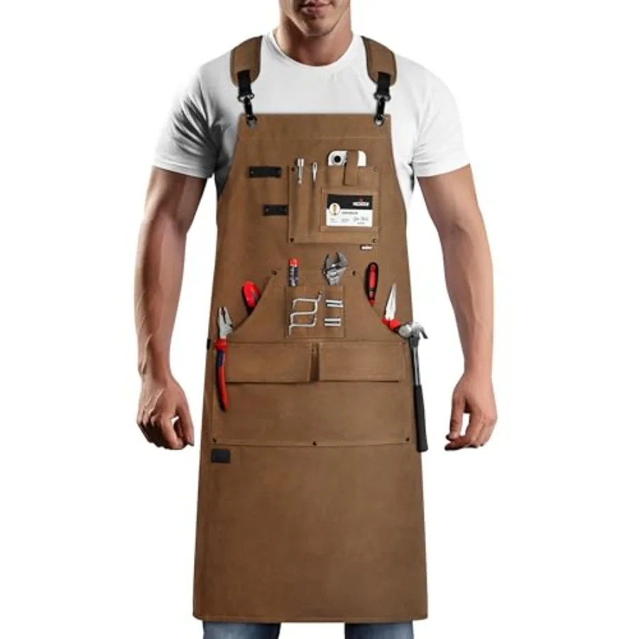 

Woodworking Apron for Men — Reinforced Pockets with Metal Rivets, Magnetic Holder and Leather Tool Loops — Shop Aprons for Men