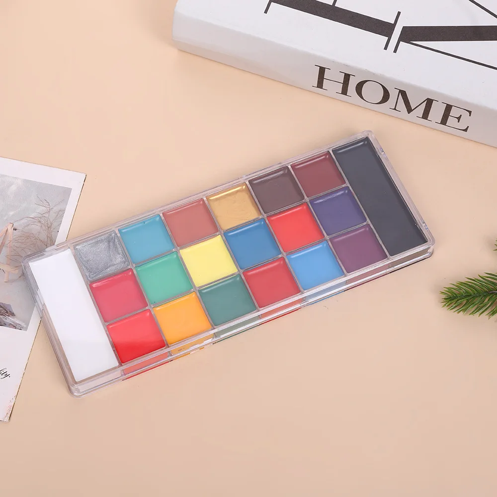 Nuevo Paleta de cara aceitosa de 20 colores, pintura al óleo corporal, maquillaje de escenario, pintura facial, paleta de maquillaje de Halloween