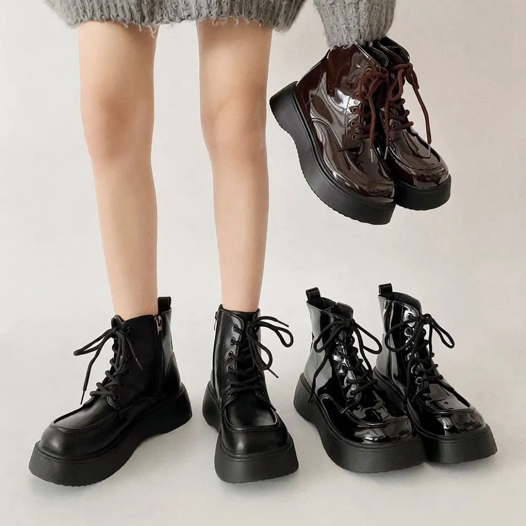 

Women's Boots Autumn Winter Thick Bottom Heightening British Style Small Size Match All Brown Short Boots Waterproof P...
