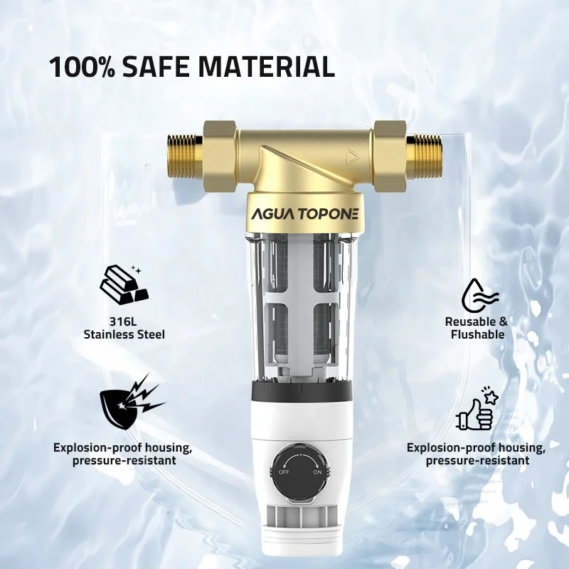 منقي مياه ما قبل الفلتر للاستخدام المنزلي، فلتر عالي التدفق 40 ميكرون 316 من الفولاذ المقاوم للصدأ، فلتر مسبق سهل التركيب