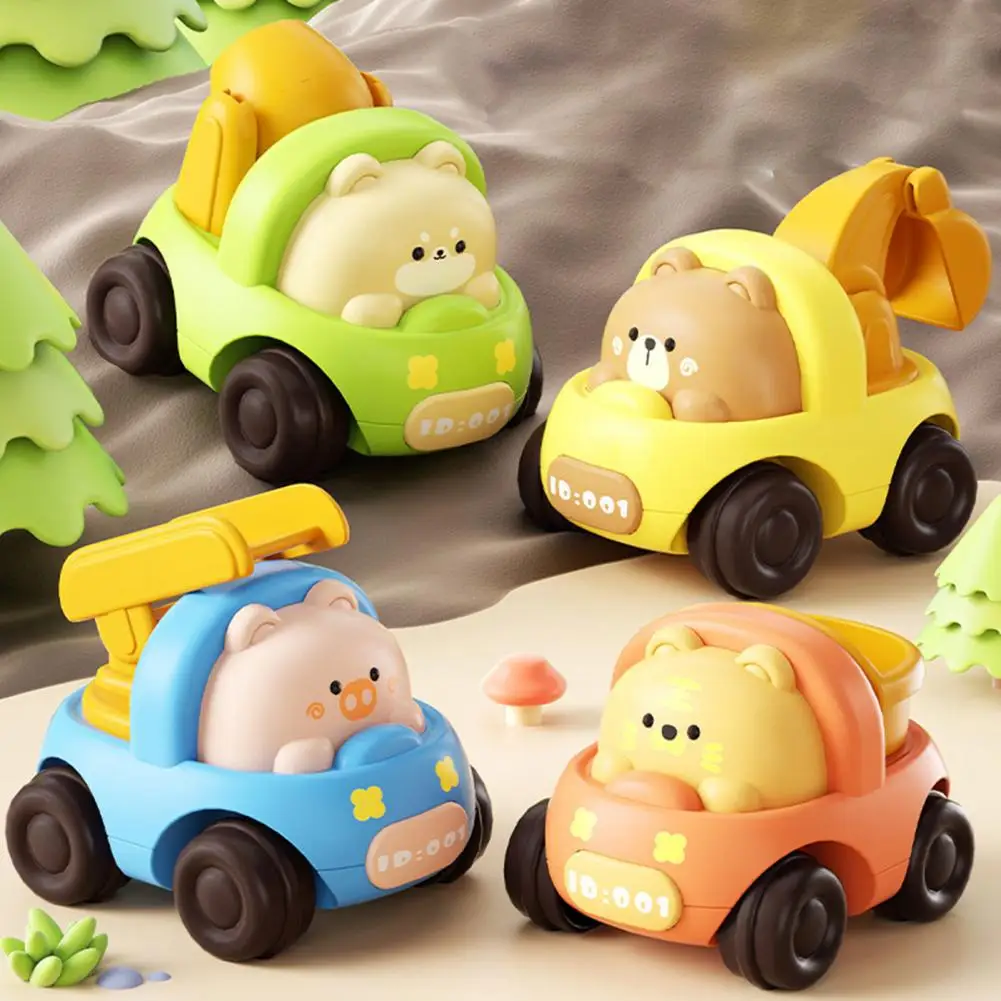 Car Model Toy Toddler Car Toy Battery-free Cartoon Animal Shape Excavator Model with Four-wheel Inertia Drive for Motion