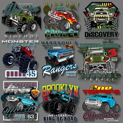 Trucks Summer Vacation Mountain Natural Scenery Stickers for Men's Clothes Iron-on Transfers DIY Decoration