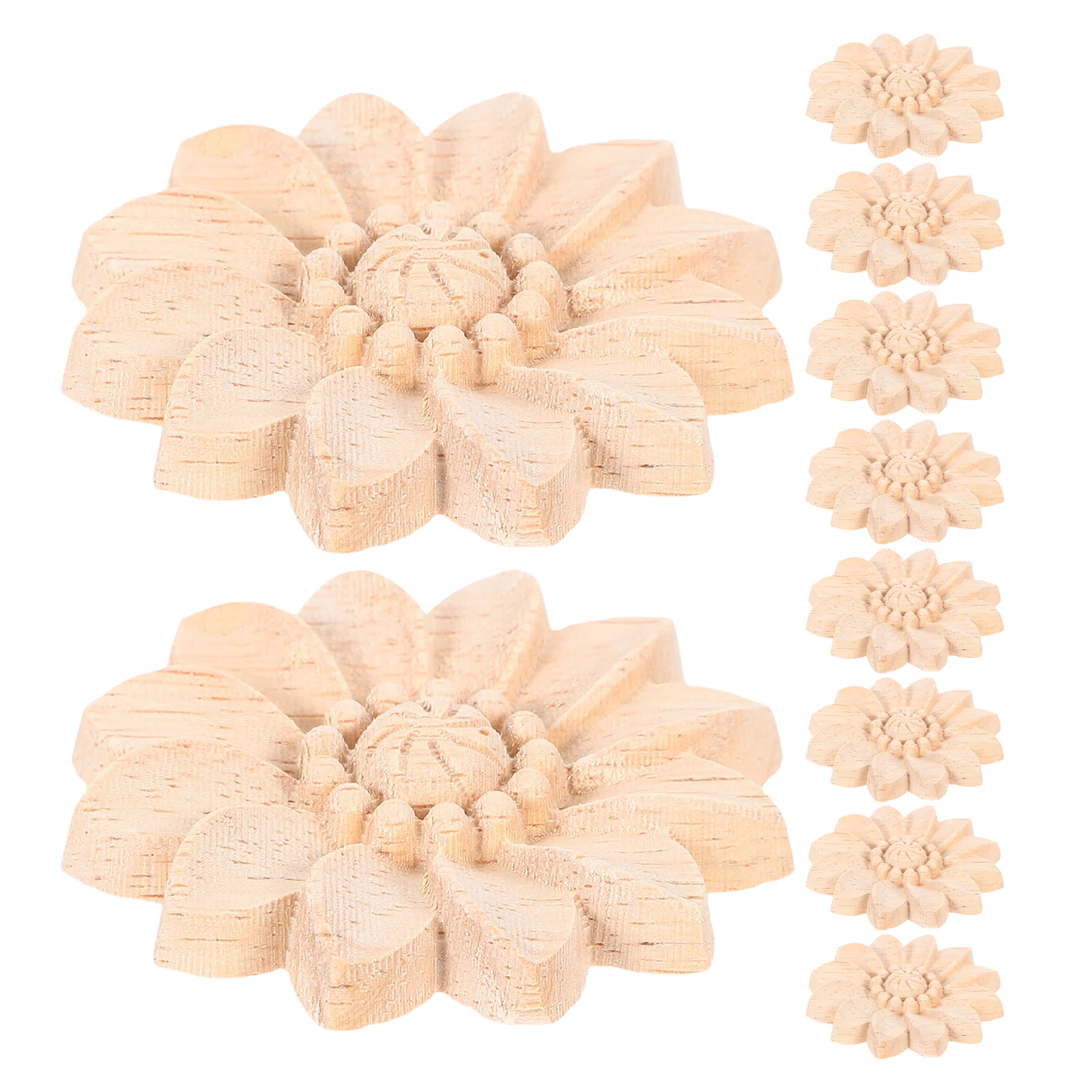 

10Pcs Wood Carved Flower Appliques Unfinished Natural Wood Onlays Cabinet Door Furniture Decor Vintage Carving Decals Kitchen
