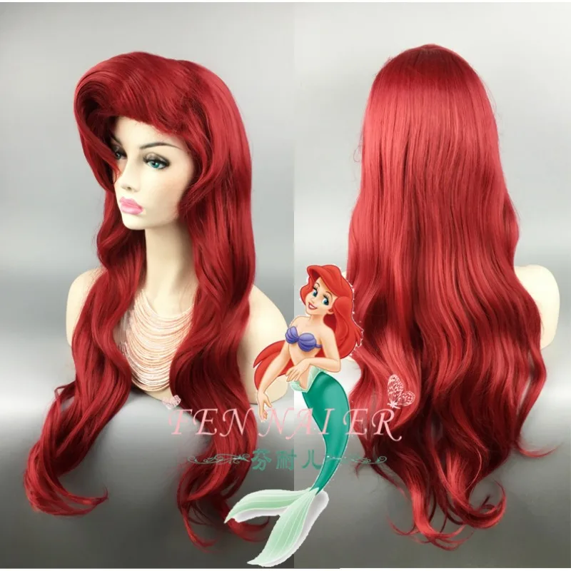 

Date red front flip Little Mermaid Ariel Princess long curly hair female cos wig has styled