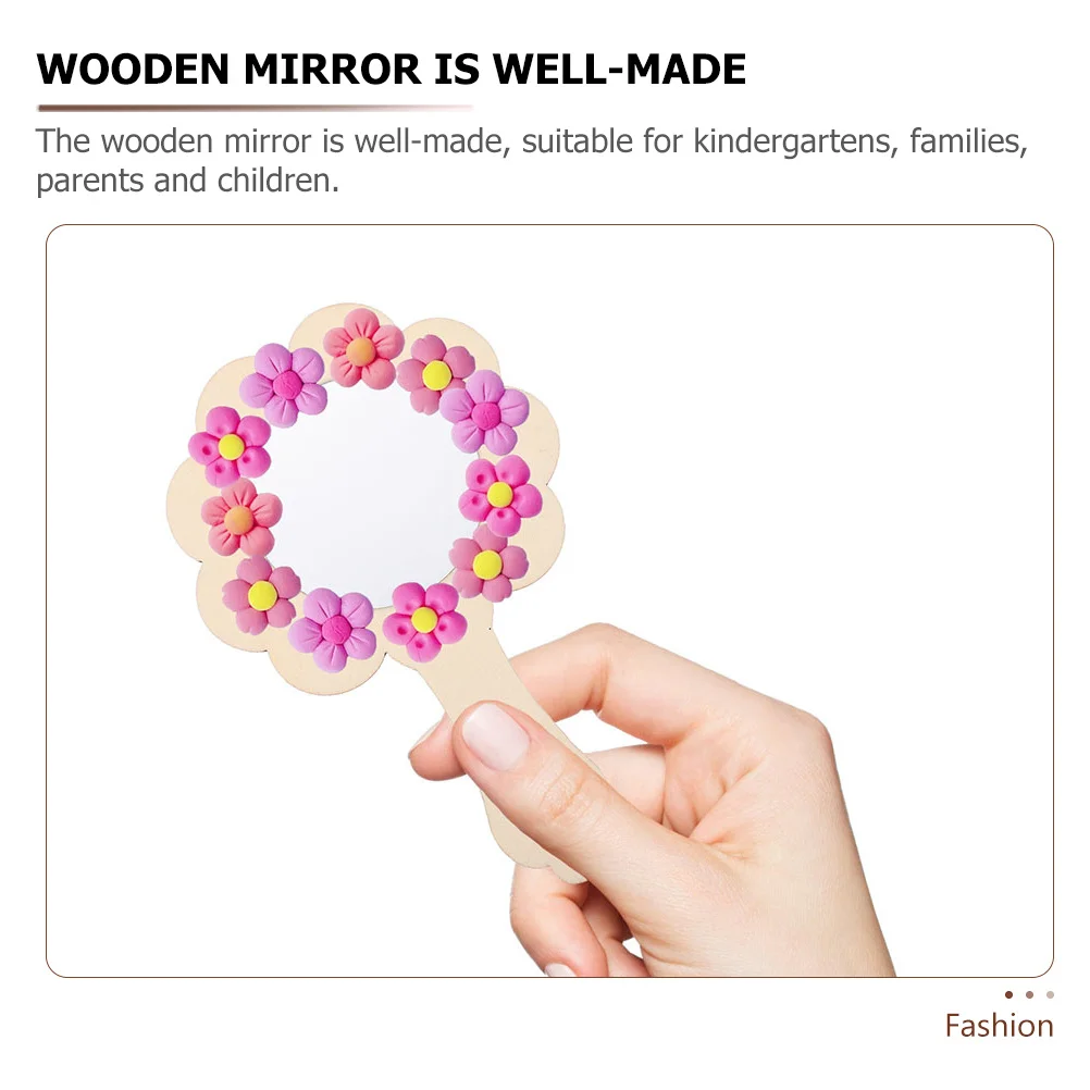 

5Pcs Wooden Handheld Mirror Unpainted DIY Painting Craft Blank Mirrors Educational Family Activity DIY Wooden Mirror
