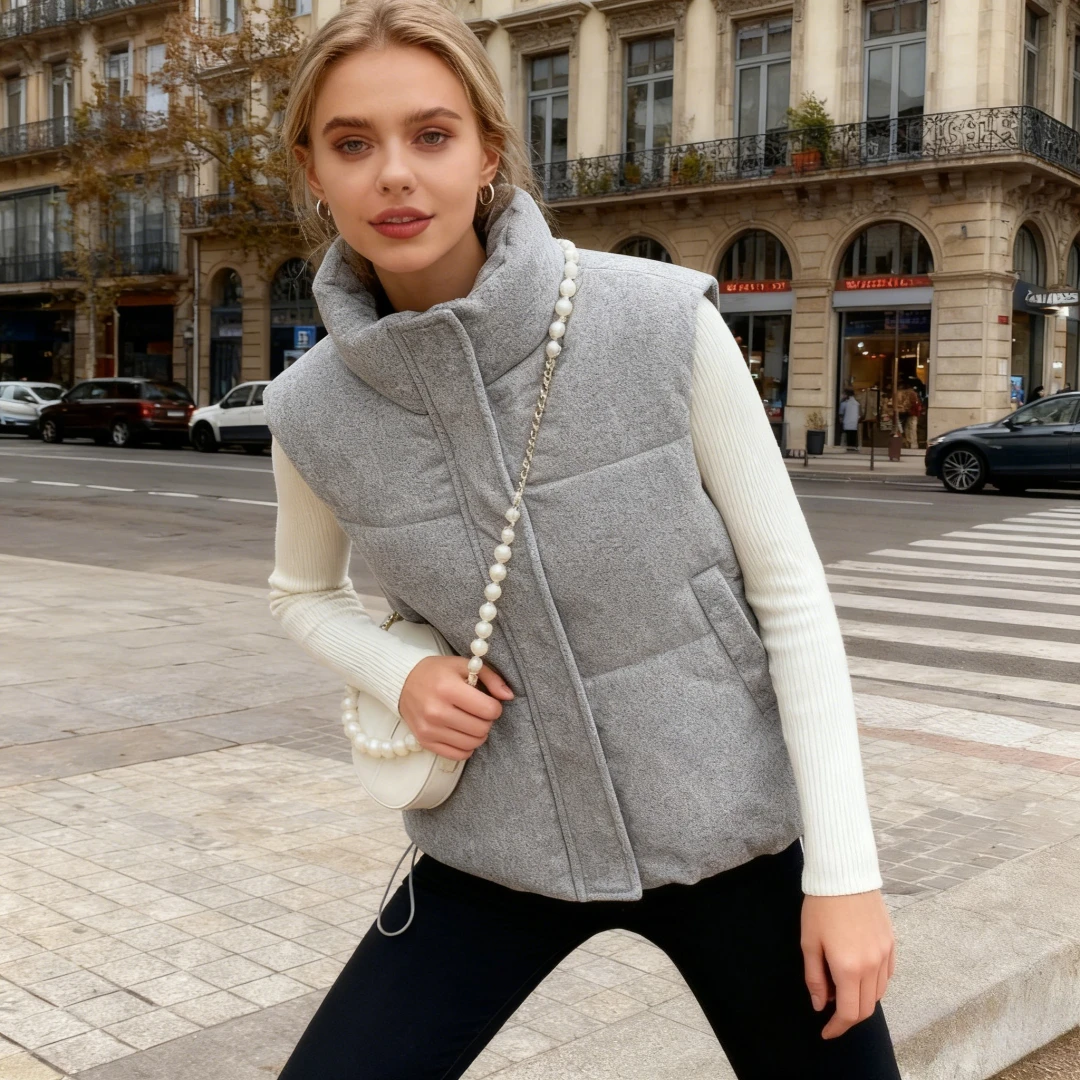 

Vest Parkas Women Solid Autumn Winter Stand Collar Sleeveless Coats Single Breasted Warm Vests Zipper Parka Jackets Thick