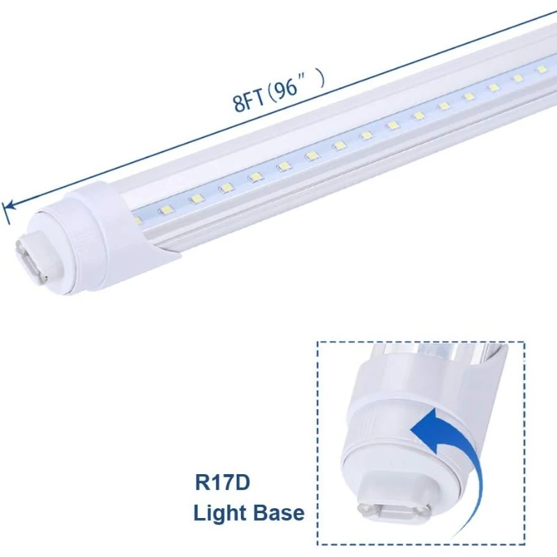 8ft R17D Rotatable HO base led tube light 45W, Need Bypass Ballast,Replace 100W Fluorescent Shop Lights Dual-Ended Power