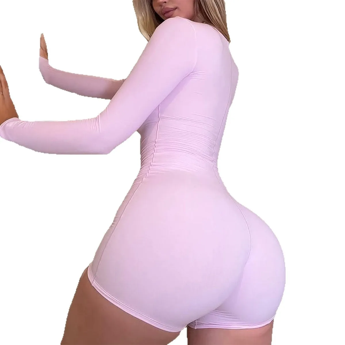 Women's Jumpsuit 2026 Spring Summer Solid Color Sports Yoga Jumpsuit Square Neck Long Sleeve Stretchy Slim Fit One Piece view 5