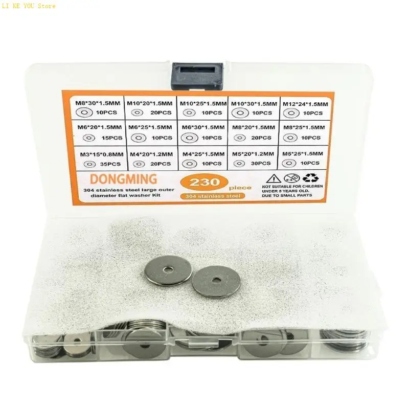W3JE 230PCS Box Flat Washers Stainless Washer for Secure Fastening