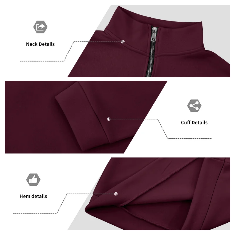 Herren-Sweatshirt mit Fleecefutter für Herbst und Winter, Stehkragen, halber Reißverschluss, langärmelig, einfarbig, warme Freizeitjacke – Detail 30