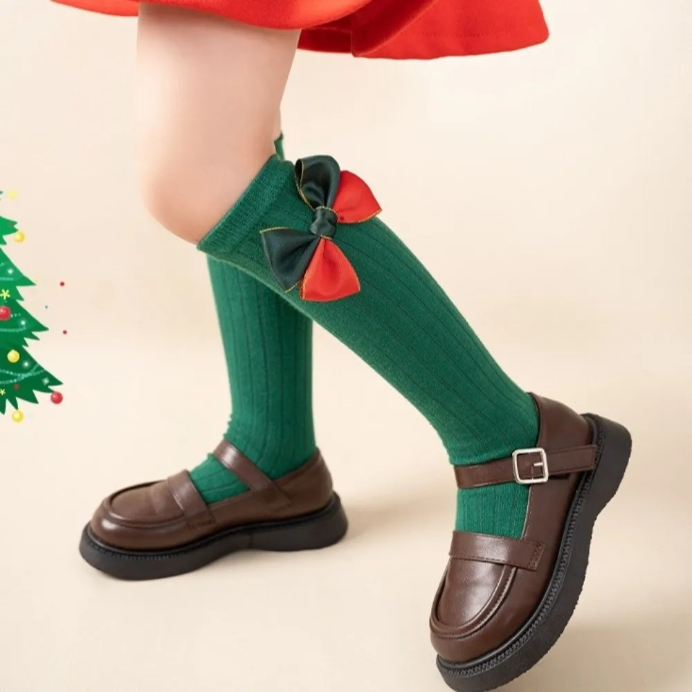 new Bow Leg Warmers Red Green Cotton Christmas Hosiery New Year Socks Autumn and Winter