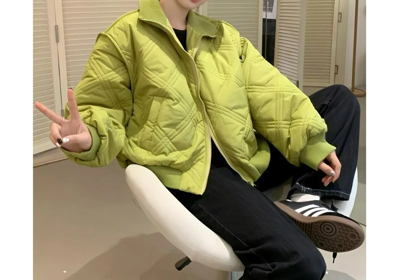 

Stand-up Collar Temperament Green Cotton Clothes Autumn and Winter New Design Cotton Clothes Warm Jacket Top Women