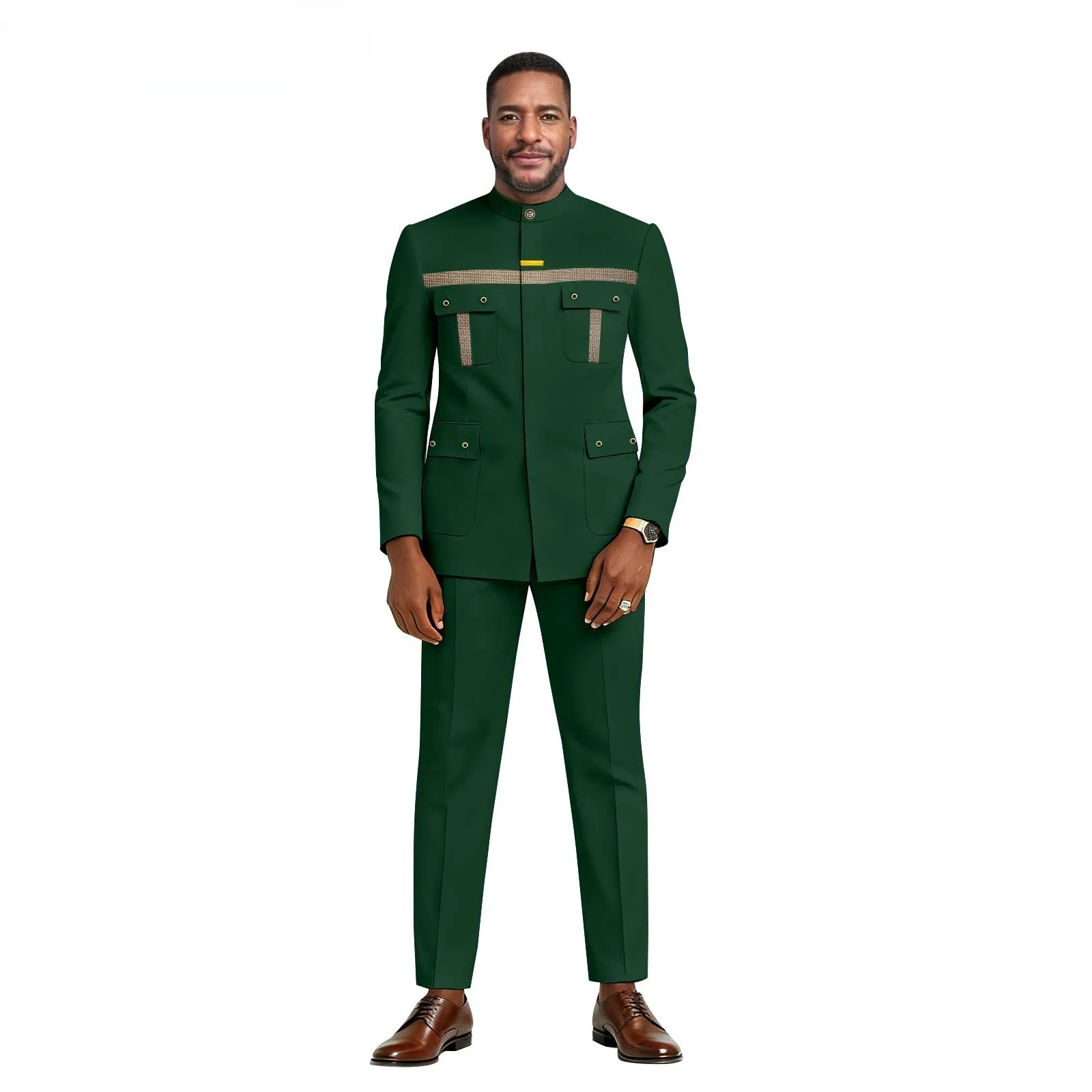 

2026 New Colorful Casual African Men's Slim-Fitting Two-Piece Set - Men's Suit - Sina Best Groom Attire Men Clothing