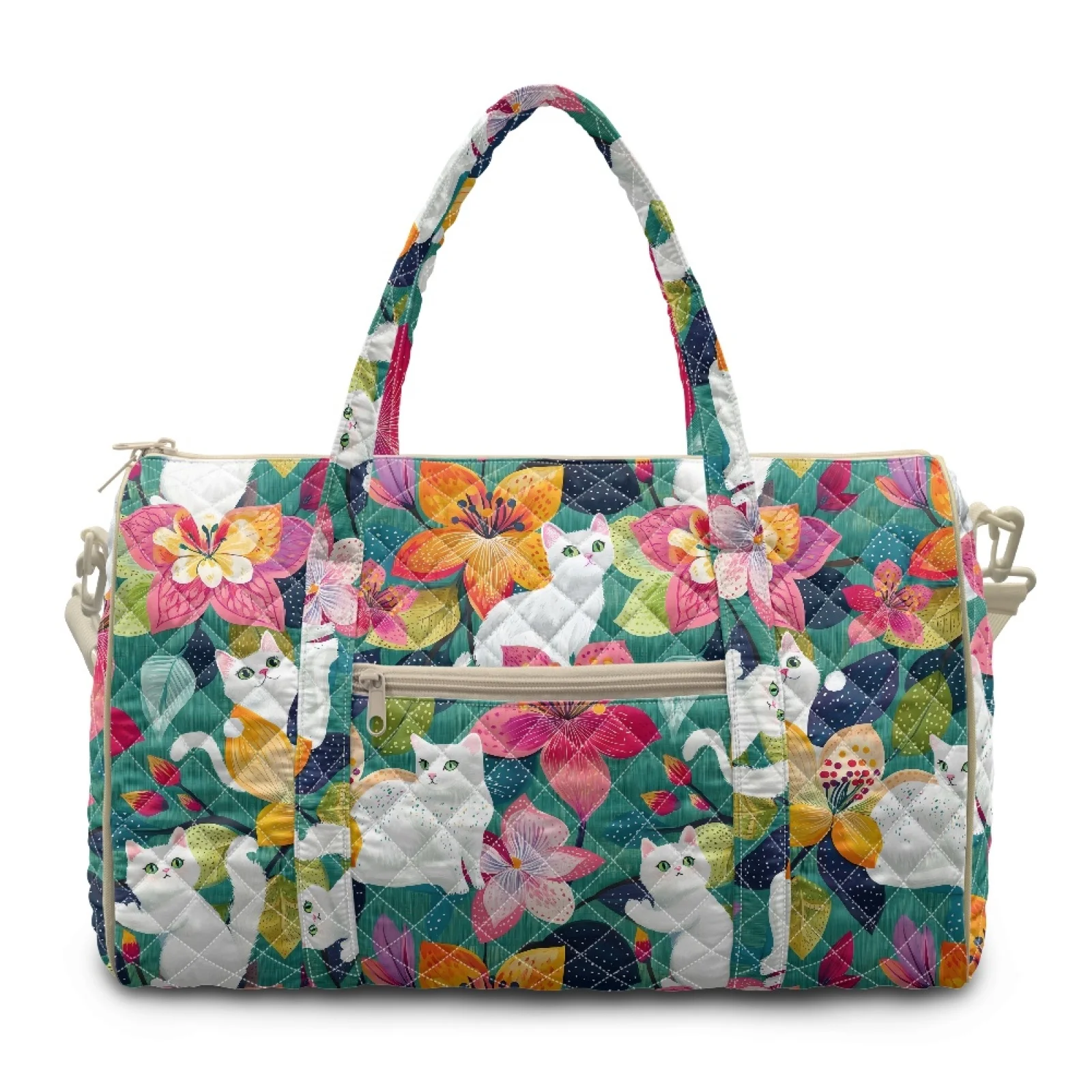 Coloranimal Cat Floral Art Travel Duffel Bag Polyester Smooth Zipper Travel Duffel Bags for Beach 2026 New