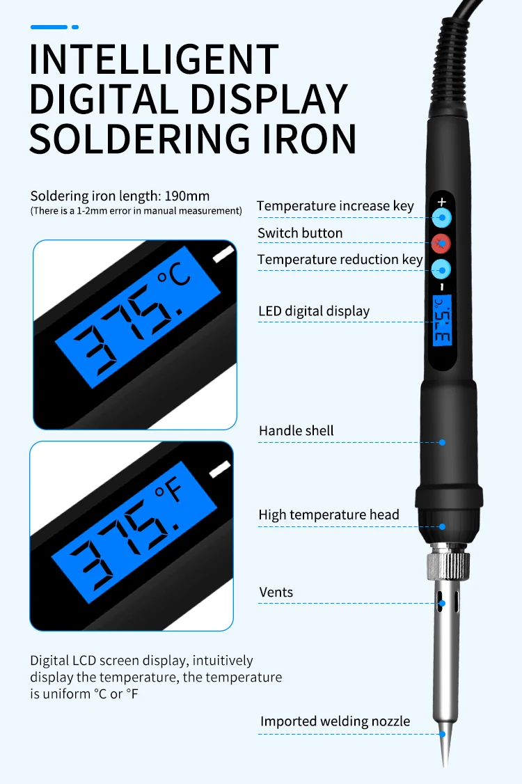20pcs 60W Adjustable Temperature Backlight LCD Digital Display Electric Soldering Iron Hand Tools Kit for Repairer