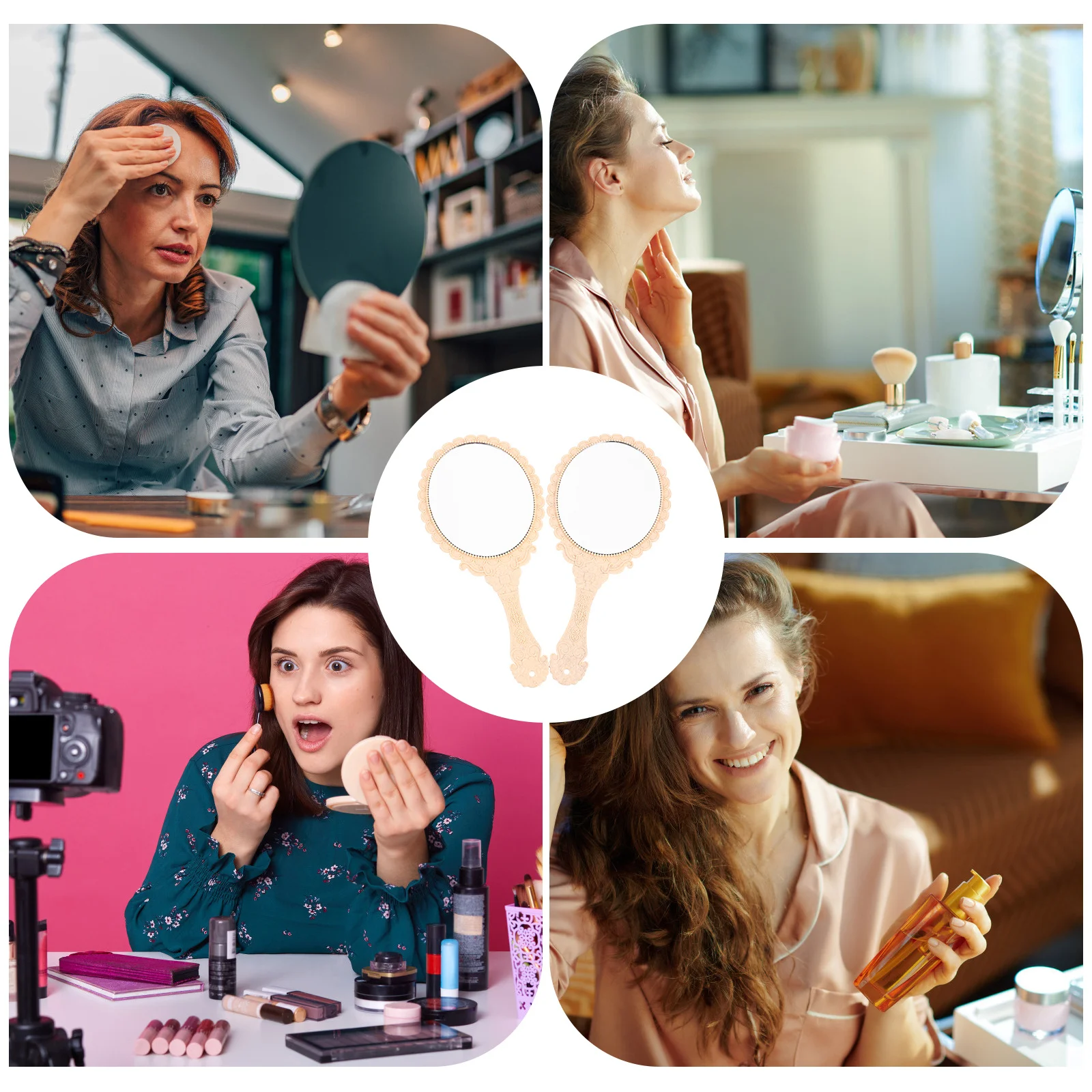 

2Pcs Retro Handheld Compact Mirror Portable Makeup Travel Mirror Vintage Design Portable Lightweight for Outdoor Use