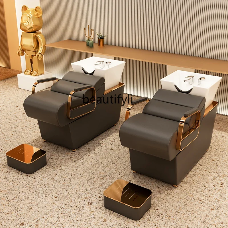 

Shampoo Chair Barber Shop for Hair Salon Deep Ceramic Basin Hair Salon Half Lying Flushing Bed