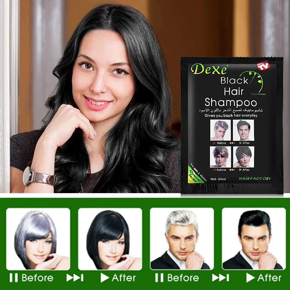 10 Pcs Dexe Fast Black Hair Shampoo Only 5 Minutes White Become Black Hair Color Grey Removal for Men Women Fast Hair Dye