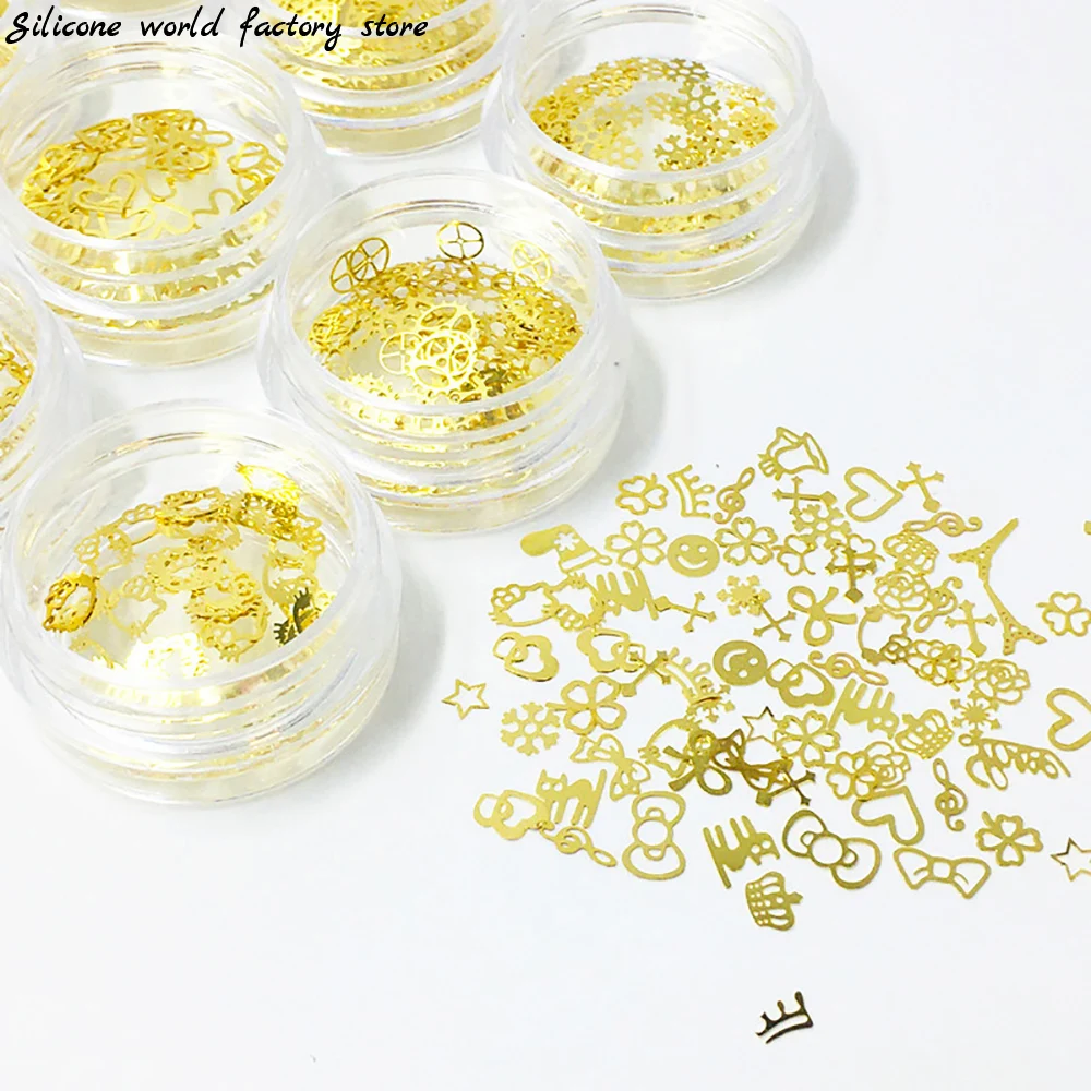 Silicone world 1Box Gold Mix Glitter Metal Frame UV Epoxy Resin Mold Jewelry Filler For DIY Crafts Jewelry Nail Art Accessories