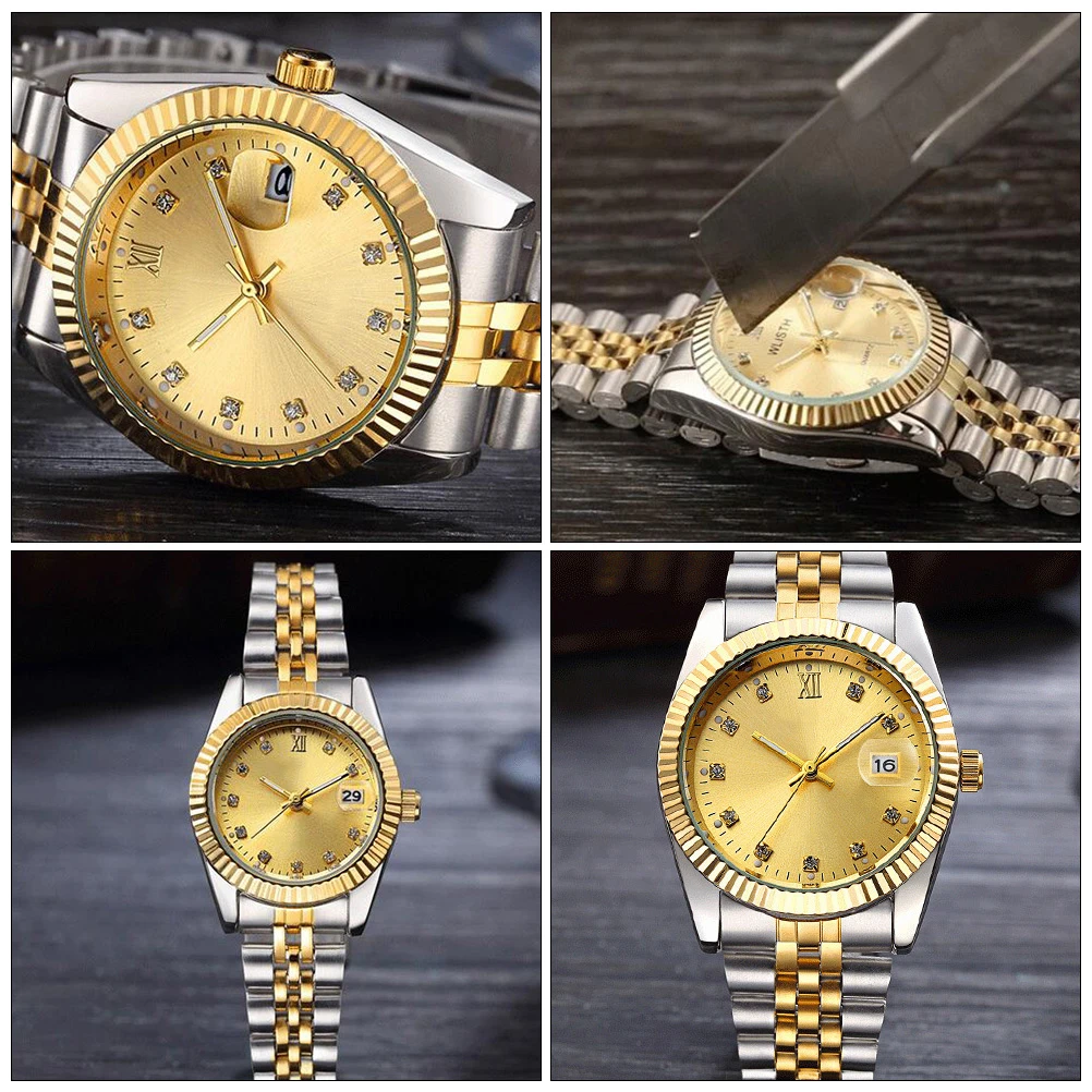

2 Pcs Luminous Couple Watch Stainless Steel Strap Fashion Simple Watches for Lovers Quartz Wrist Gift