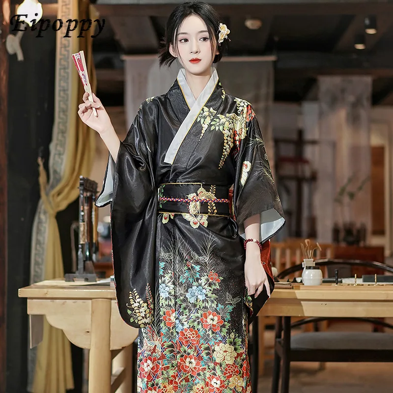 Japanese Kimono Douyin Online Influencer Hot-Selling Pajamas Women's Satin plus Size Robe Bathrobe