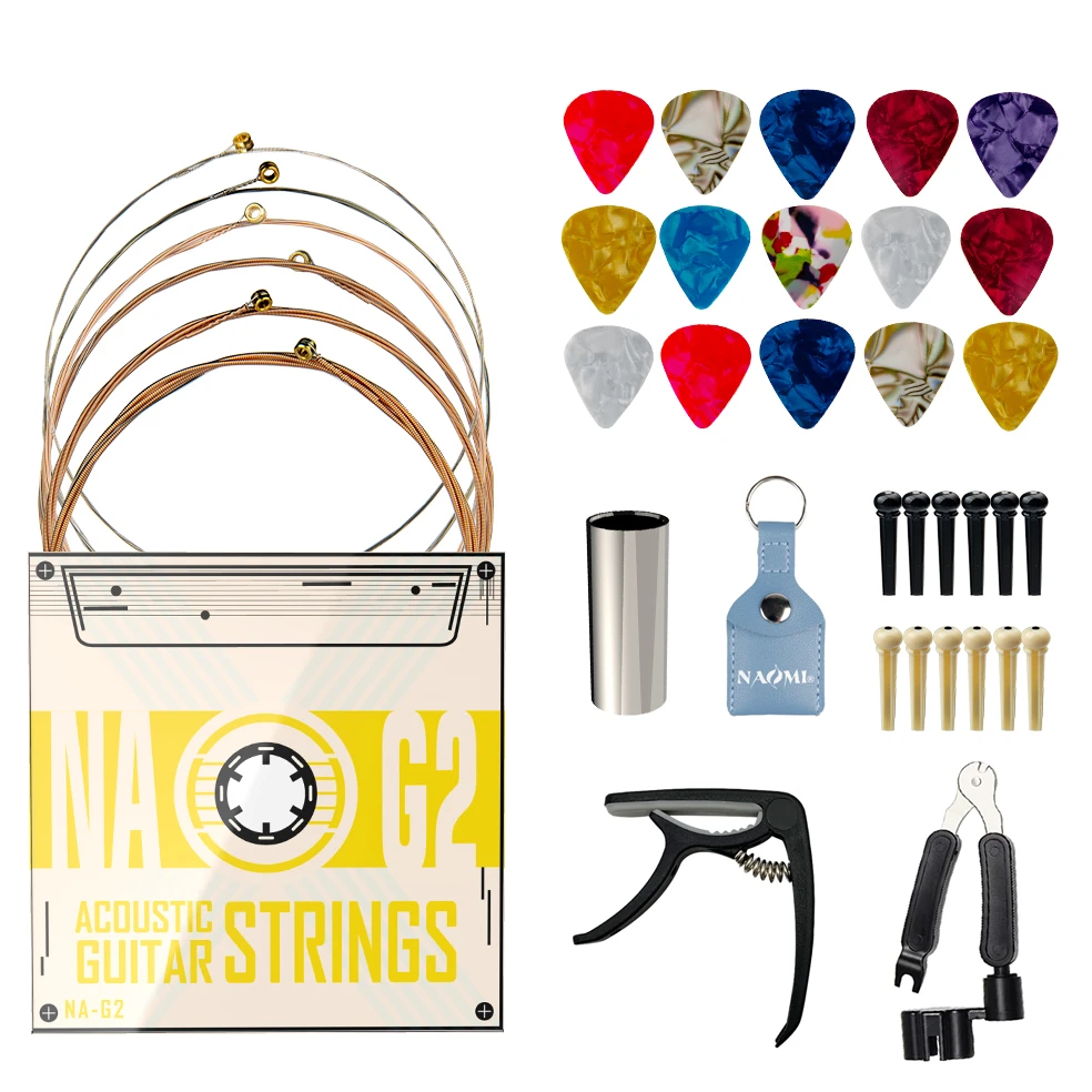 

LOOK Acoustic Guitar Strings Steel Celluloid Guitar Picks Stainless Steel Slider Pins 3-in-1 Restring Tool String Winder