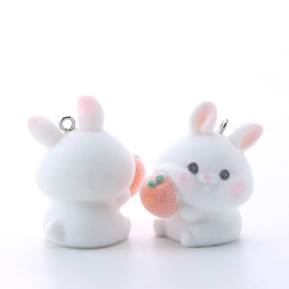 20Pcs 3D Flocking Resin Carrot Rabbit Charms Animal Plush Doll Pendants for Necklaces Earrings Making DIY Jewelry Accessories