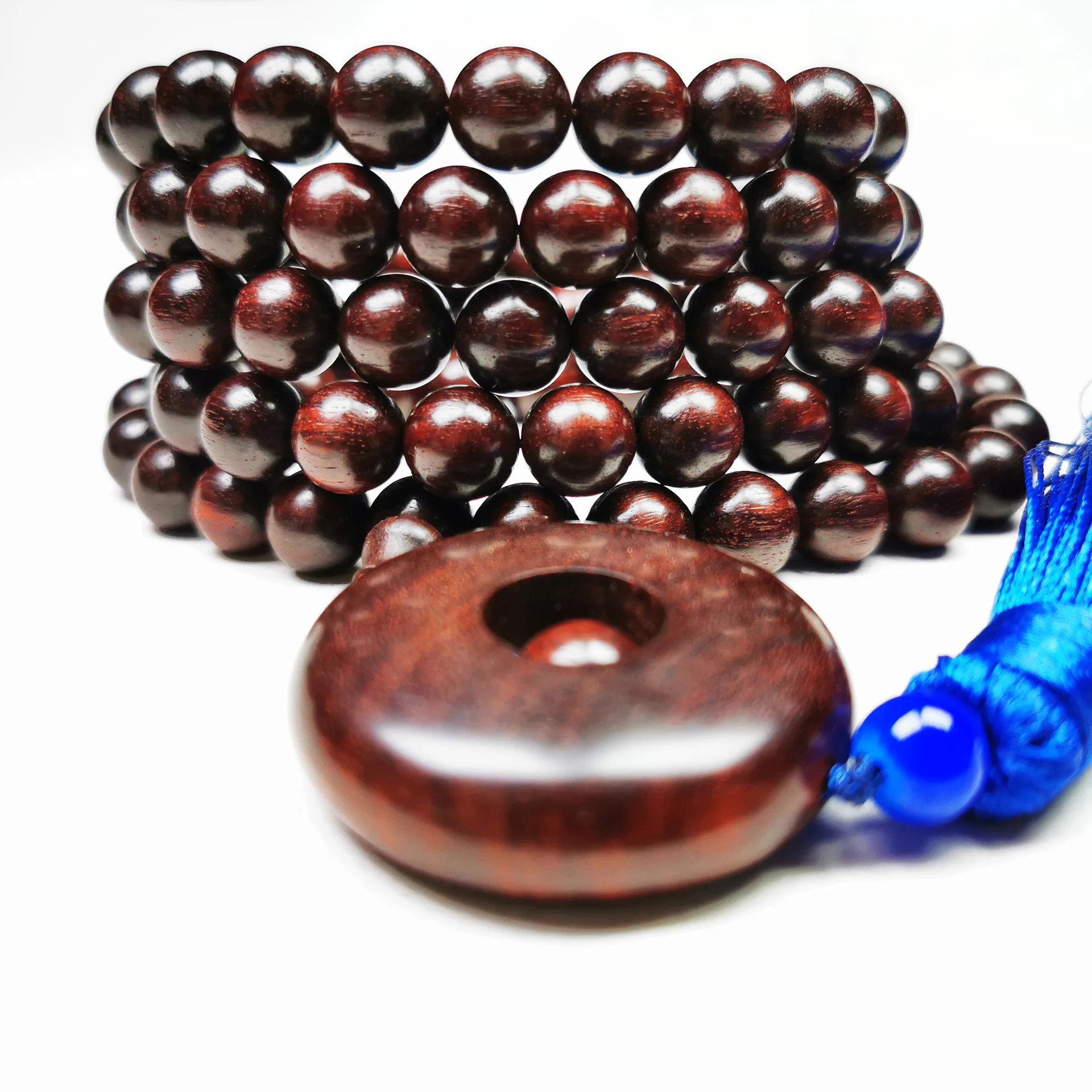 Male and female 108 small leaf red sandalwood transfer beads buddhist beads bracelet necklaces with 10mm glass bottom mud  goth