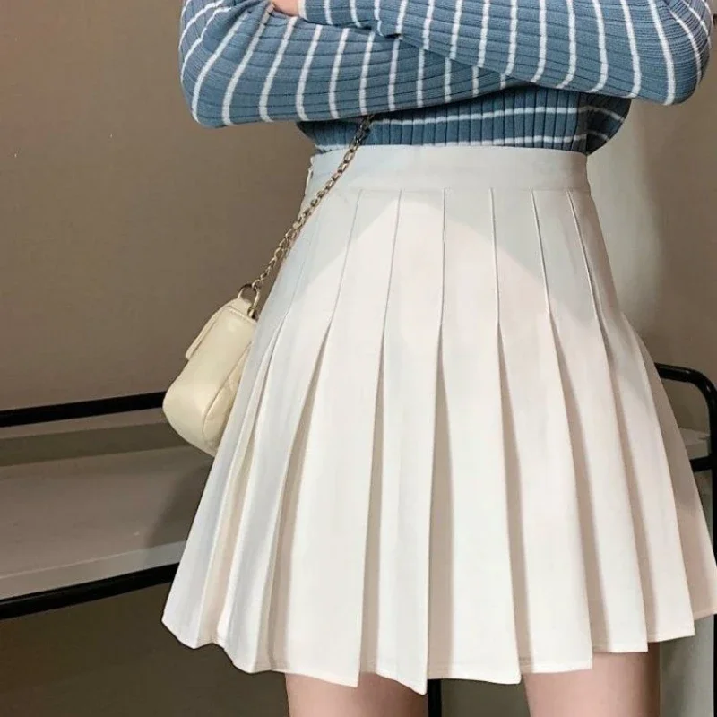 تنانير نسائية صغيرة موضة JK مطوي ضئيلة تلميذة الإناث Faldas Ins الإمبراطورية الكورية Harajuku نمط Preppy الربيع عادية الصلبة #5