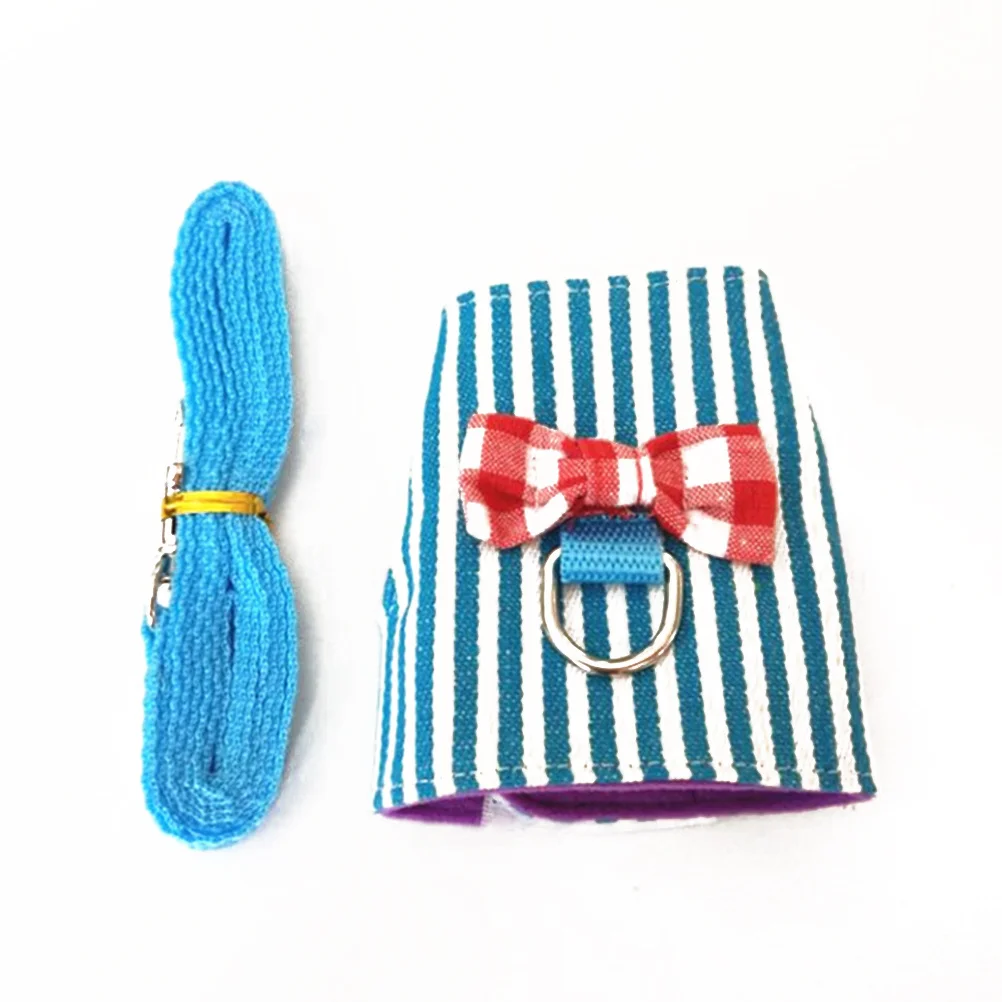 

High Quality Pet Breathable Mesh Harness Leash Cute Design Lightweight Comfortable Suitable Pets Size S Blue Stripe