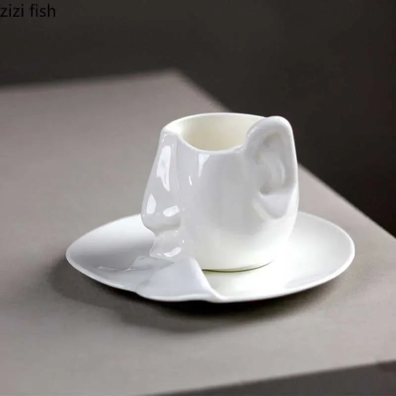 Bone Porcelain Kissing Mug and Dish Set Afternoon Tea Coffee Cup Creative Latte Cup Milk Cup Beverage Mug Home Water Cups Teacup