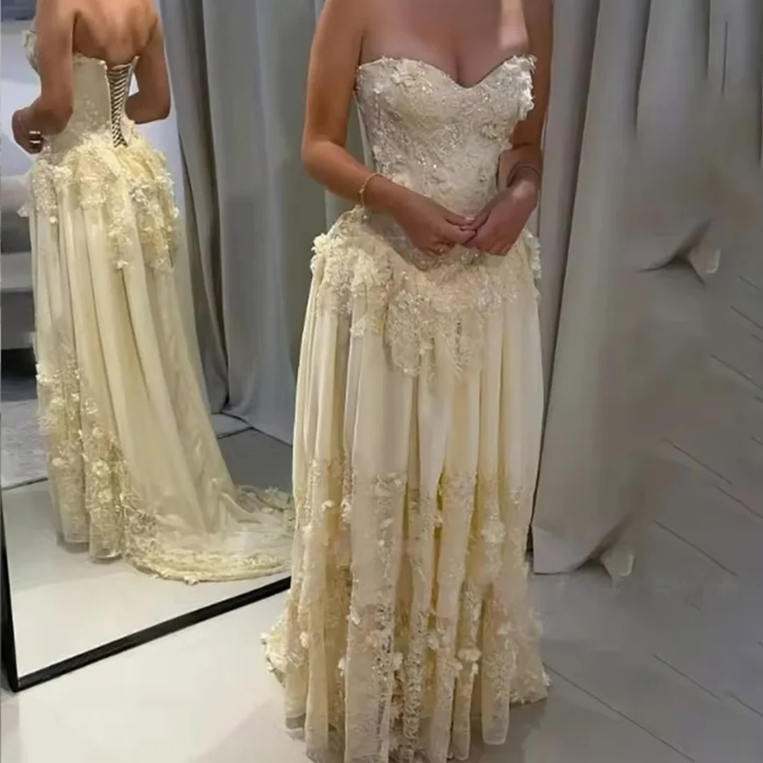 

A-line Yellow Off Shoulder Princess Prom Dresses 3D Flowers Evening Dresses Sweetheart Bow Backless Ball Gowns Customized