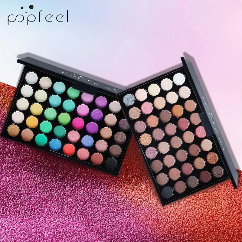 Popfeel 40 Farben Lidschatten-Palette langlebige einfache Make-up braune Lidschatten-Palette, rosa Lidschatten-Palette