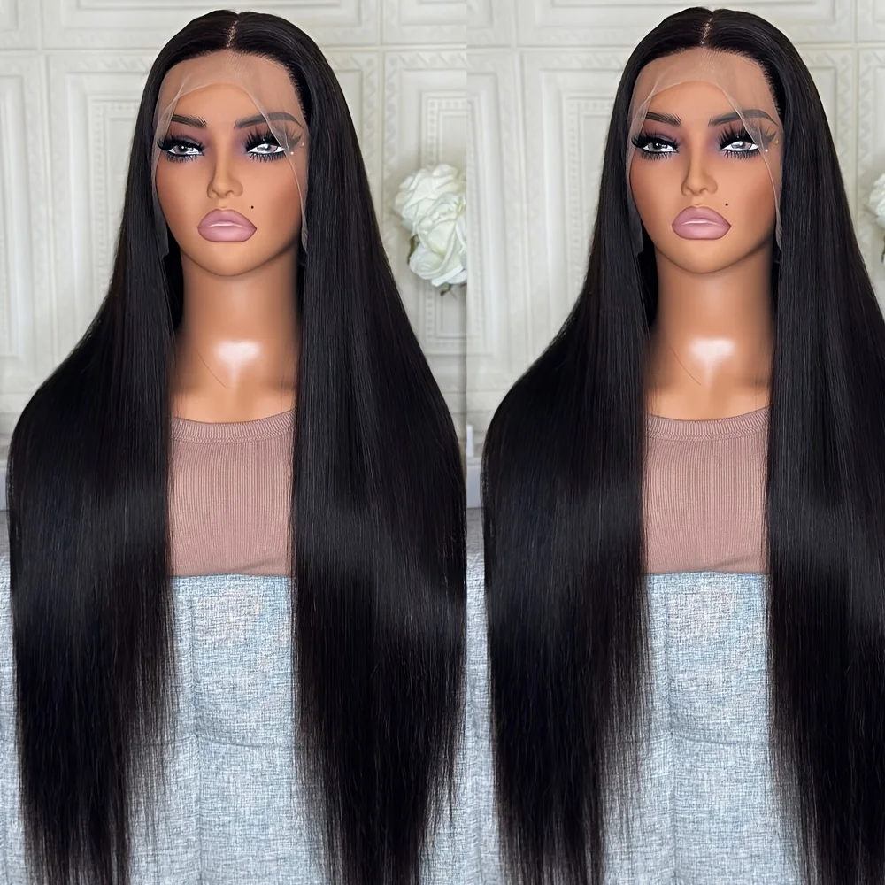

26-дюймовые черные прямые парики с кружевной передней частью 13*4*1, плотность 180%, для женщин, с детским волосом, из синтетического волокна, для повседневной носки