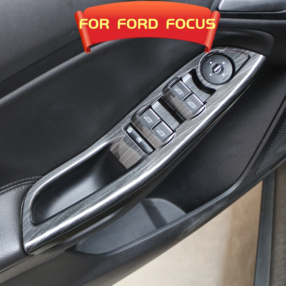 4Pcs For Ford Focus 3 MK3 MK4 2009-2017 Car Door Interior Armrest Window Panel Wood Black Decorative Sticker