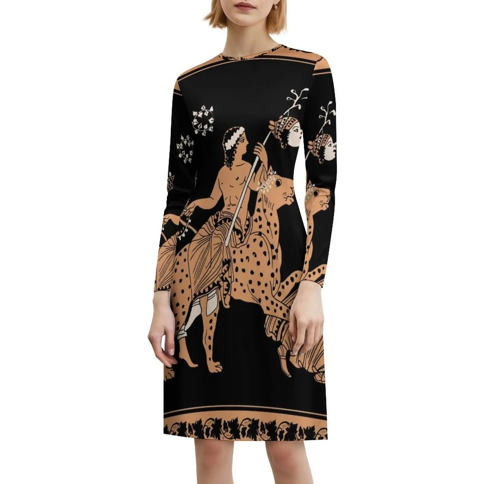 كاتم الصوت Dyonisos & Maenad الكورية نمط فستان كاجوال للنساء بسيط اليومية مكتب سيدة فساتين الآلهة اليونانية الأساطير اليونانية #6