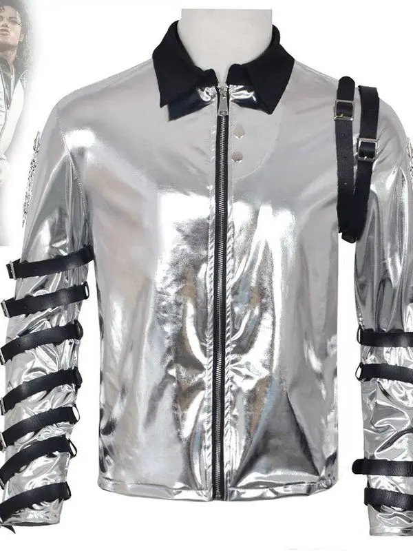 

Silver Leather Jacket Michael Jackson Cosplay Costume Stage Performance Halloween Outfit Women's Ethnic Wear Summer 2026