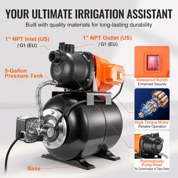SucceBuy 1馬力淺井泵,帶壓力罐,1000加侖/小時流量,5加侖水箱,自動灌溉增壓泵,適用於家庭花園 10 最佳銷售 水井泵 - №6