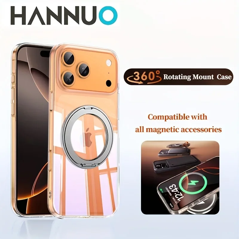

HANNUO Original Clear Phone Case Rotatable Case for 360° Magnetic Stand Case Cover for iPhone 17 17pro iPhone 17 Pro Max