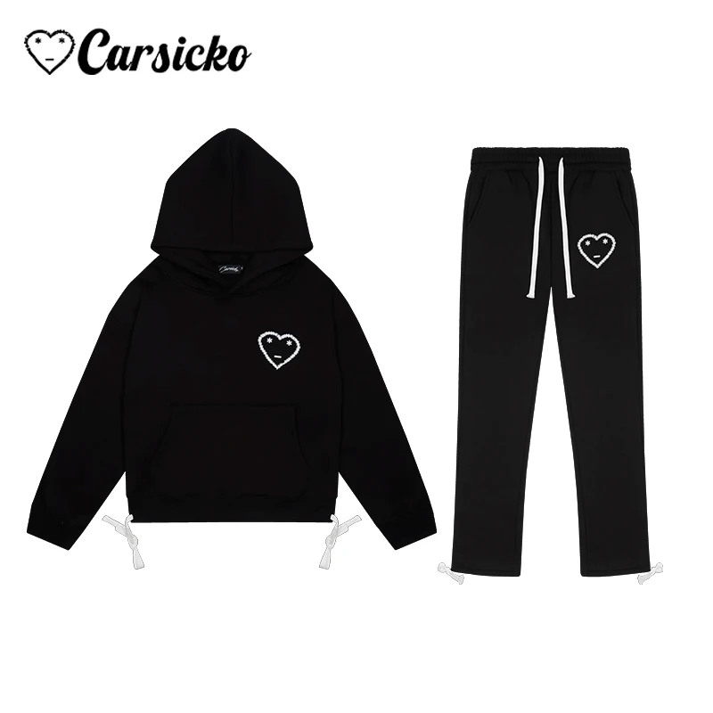 Carsicko Fashion Men Women Tracksuit y2k Harajuku Hip Hop Streetwear Hoodies Long Pants Set casual sport Sweatshirt Trousers